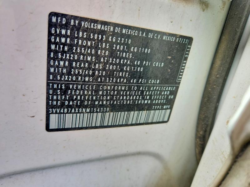 Aukcja sprzedaży 2022 Volkswagen Tiguan, vin: 3VV4B7AX9NM154339, numer aukcji: 62312396