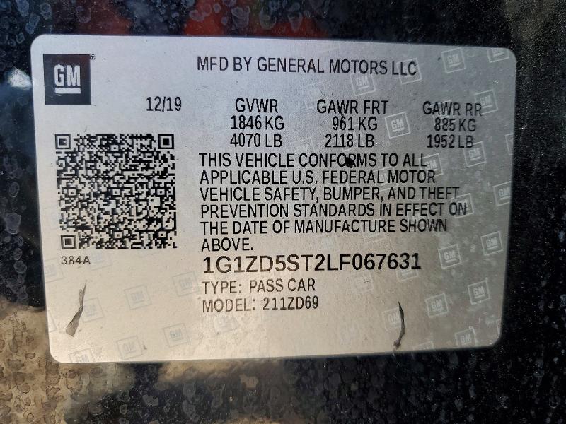 2020 Chevrolet Malibu მანქანა იყიდება აუქციონზე, vin: 1G1ZD5ST2LF067631, აუქციონის ნომერი: 60599756