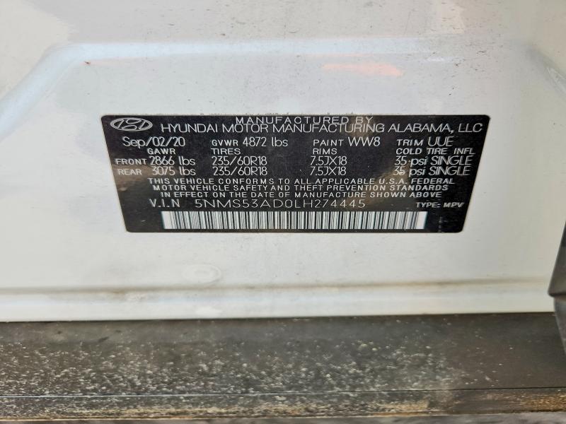 62232806 :رقم المزاد ، 5NMS53AD0LH274445 vin ، 2020 Hyundai Santa Fe مزاد بيع