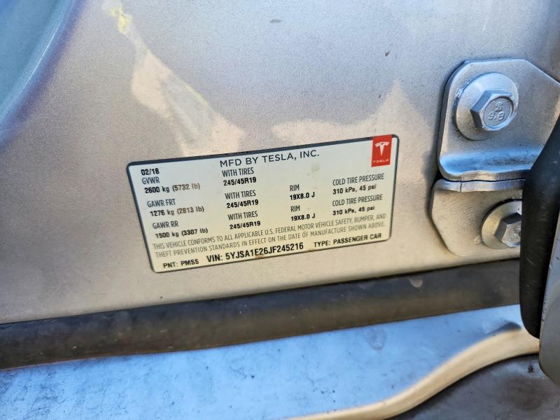 Aukcja sprzedaży 2018 Tesla Model S, vin: 5YJSA1E26JF245216, numer aukcji: 62533386