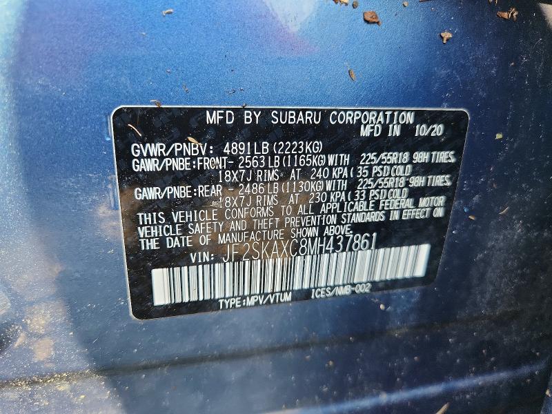 2021 Subaru Forester მანქანა იყიდება აუქციონზე, vin: JF2SKAXC8MH437861, აუქციონის ნომერი: 61563746