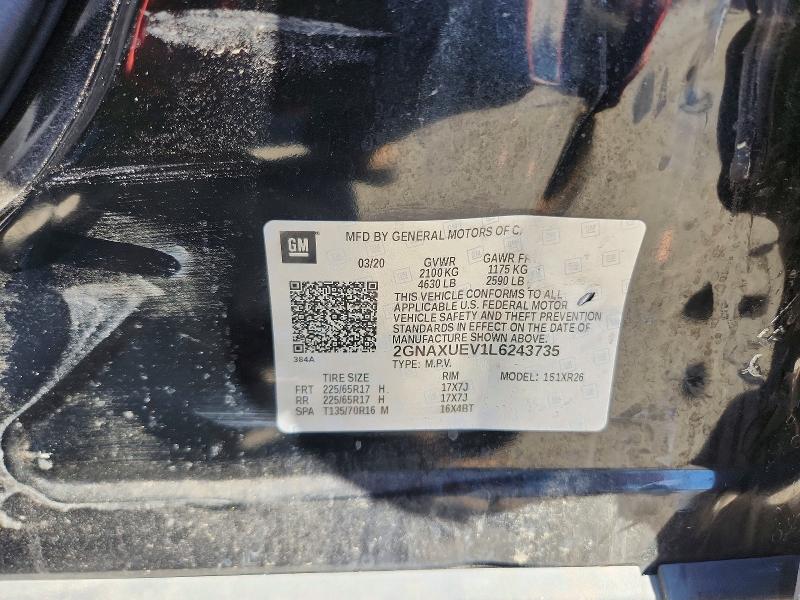 Продажа на аукционе авто 2020 Chevrolet Equinox, vin: 2GNAXUEV1L6243735, номер лота: 59375426