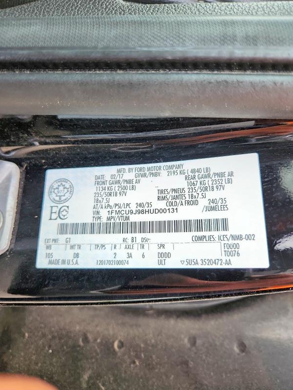 Продажа на аукционе авто 2017 Ford Escape, vin: 1FMCU9J98HUD00131, номер лота: 50758566