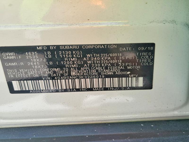 61408076 :رقم المزاد ، 4S4BSANC3K3236019 vin ، 2019 Subaru Outback مزاد بيع