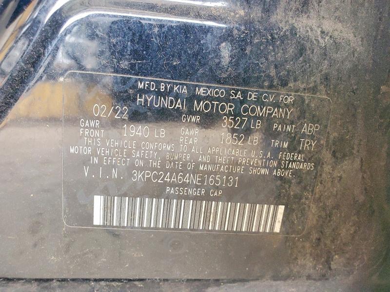 Aukcja sprzedaży 2022 Hyundai Accent, vin: 3KPC24A64NE165131, numer aukcji: 62129236