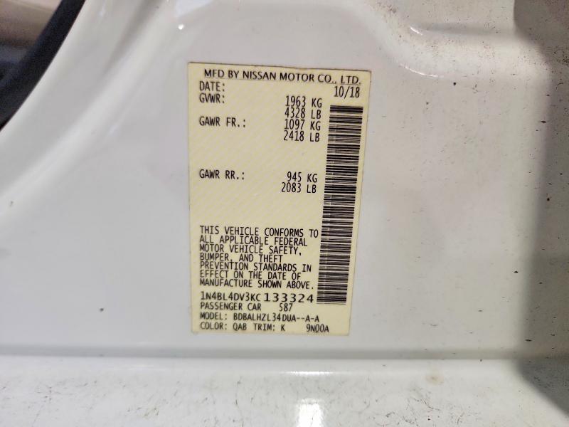 60962286 :رقم المزاد ، 1N4BL4DV3KC133324 vin ، 2019 Nissan Altima مزاد بيع