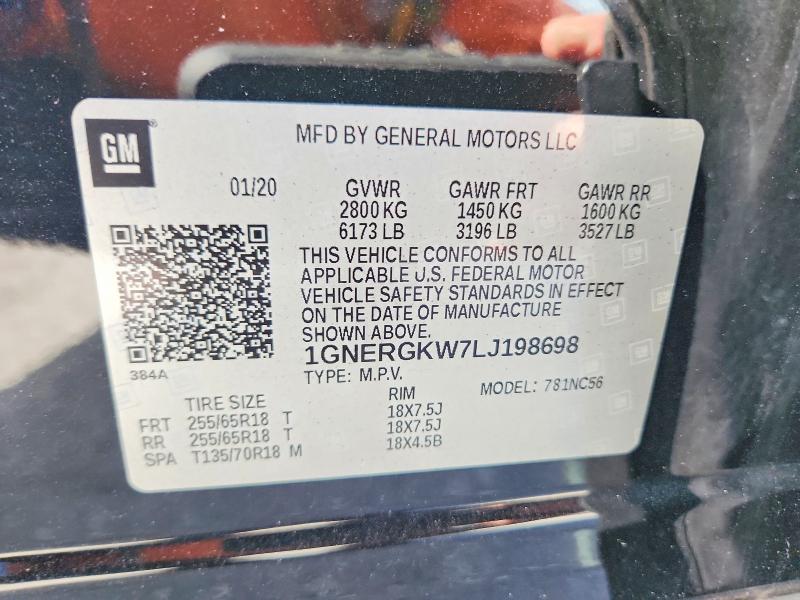 2020 Chevrolet Traverse მანქანა იყიდება აუქციონზე, vin: 1GNERGKW7LJ198698, აუქციონის ნომერი: 62011026