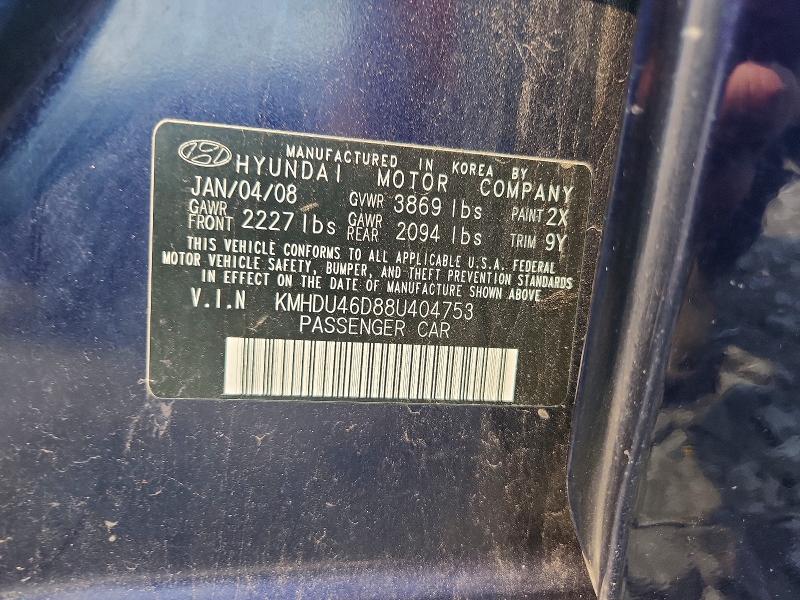 Aukcja sprzedaży 2008 Hyundai Elantra, vin: KMHDU46D88U404753, numer aukcji: 60255196