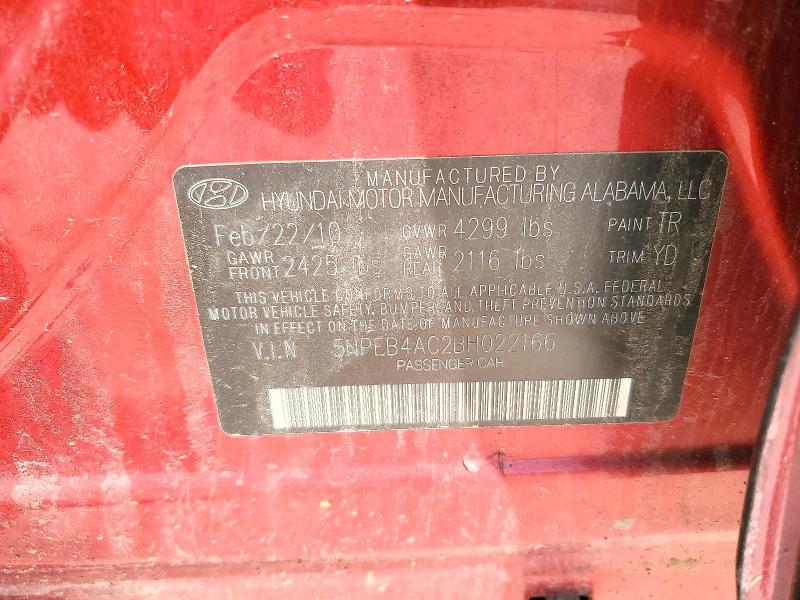 2011 Hyundai Sonata მანქანა იყიდება აუქციონზე, vin: 5NPEB4AC2BH022166, აუქციონის ნომერი: 61505196