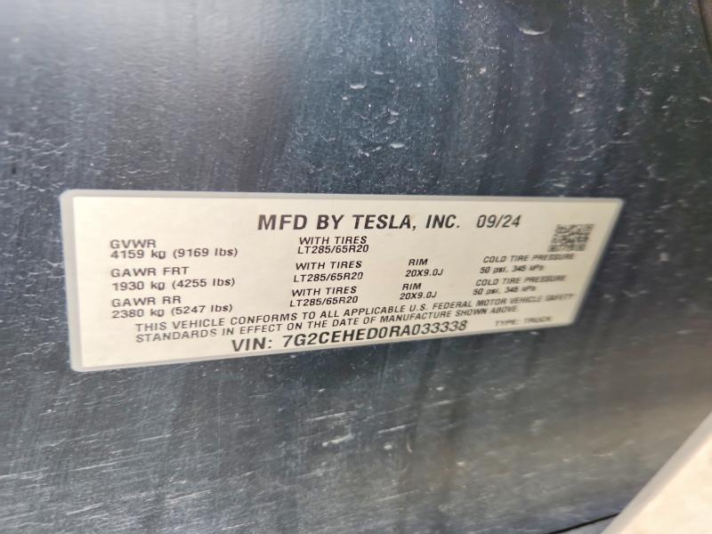 2024 Tesla Cybertruck მანქანა იყიდება აუქციონზე, vin: 7G2CEHED0RA033338, აუქციონის ნომერი: 61050336
