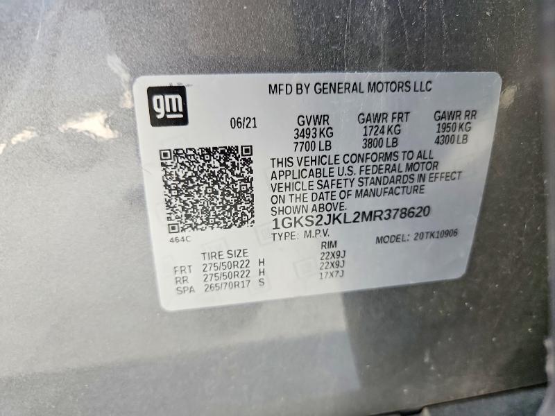 2021 Gmc Yukon Xl მანქანა იყიდება აუქციონზე, vin: 1GKS2JKL2MR378620, აუქციონის ნომერი: 60025236