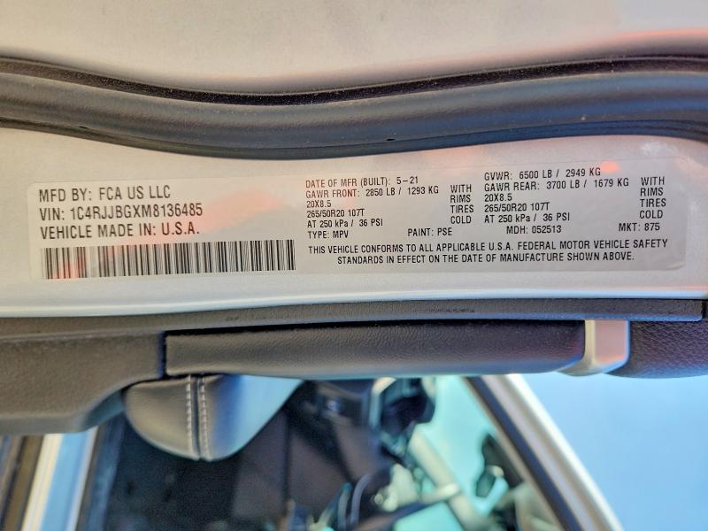 Продаж на аукціоні авто 2021 Jeep Grand Cherokee, vin: 1C4RJJBGXM8136485, номер лоту: 62770706