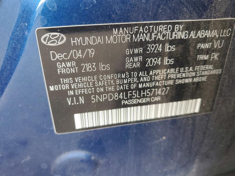 61581866 :رقم المزاد ، 5NPD84LF5LH571427 vin ، 2020 Hyundai Elantra مزاد بيع