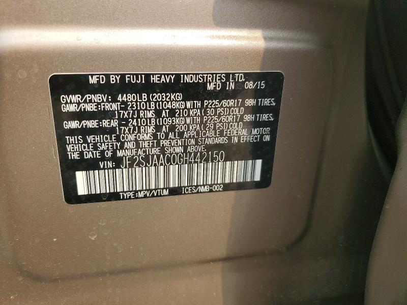 60862546 :رقم المزاد ، JF2SJAAC0GH442150 vin ، 2016 Subaru Forester مزاد بيع