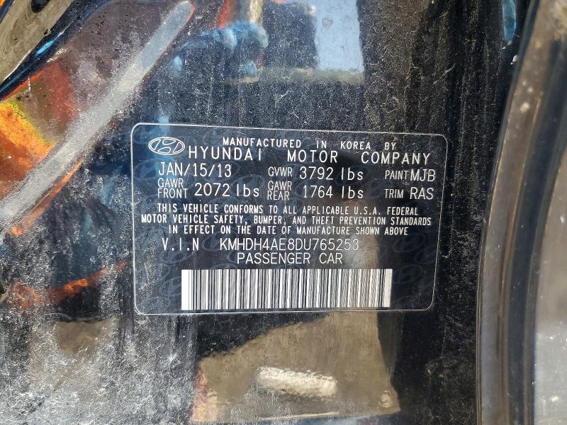 2013 Hyundai Elantra მანქანა იყიდება აუქციონზე, vin: KMHDH4AE8DU765253, აუქციონის ნომერი: 63354016