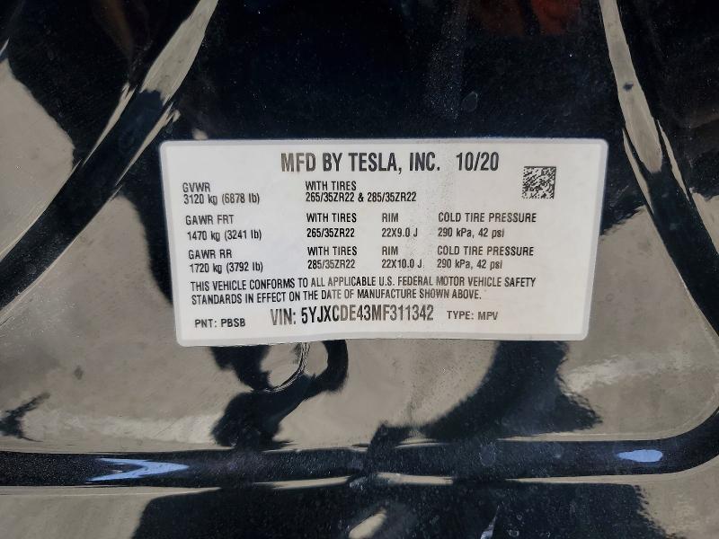Aukcja sprzedaży 2021 Tesla Model X, vin: 5YJXCDE43MF311342, numer aukcji: 62274896