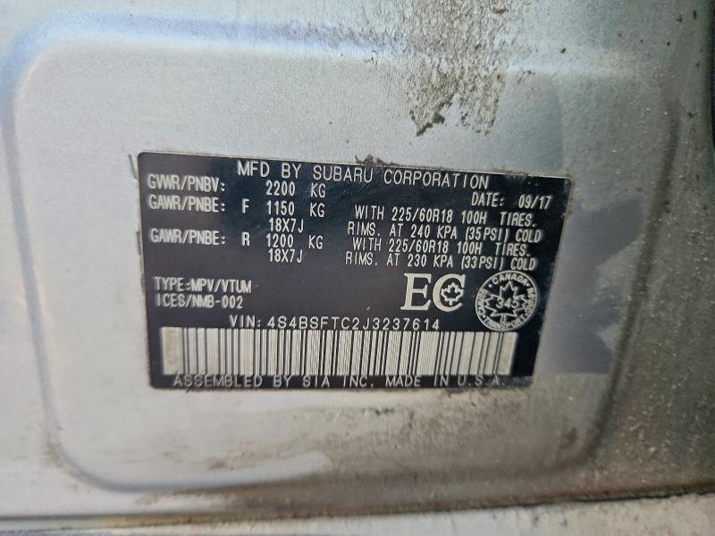 Продаж на аукціоні авто 2018 Subaru Outback, vin: 4S4BSFTC2J3237614, номер лоту: 62598516