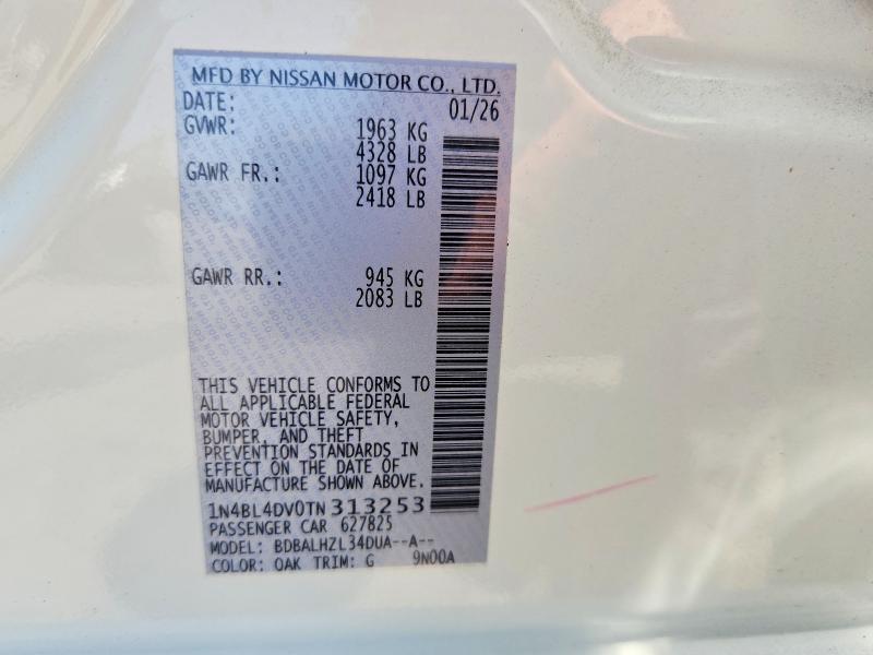 2026 Nissan Altima მანქანა იყიდება აუქციონზე, vin: 1N4BL4DV0TN313253, აუქციონის ნომერი: 63041296