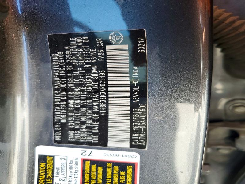2010 Toyota Camry მანქანა იყიდება აუქციონზე, vin: 4T4BF3EK3AR025196, აუქციონის ნომერი: 62518136