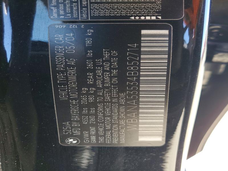 61818766 :رقم المزاد ، WBANA53534B852714 vin ، 2004 Bmw 525 مزاد بيع