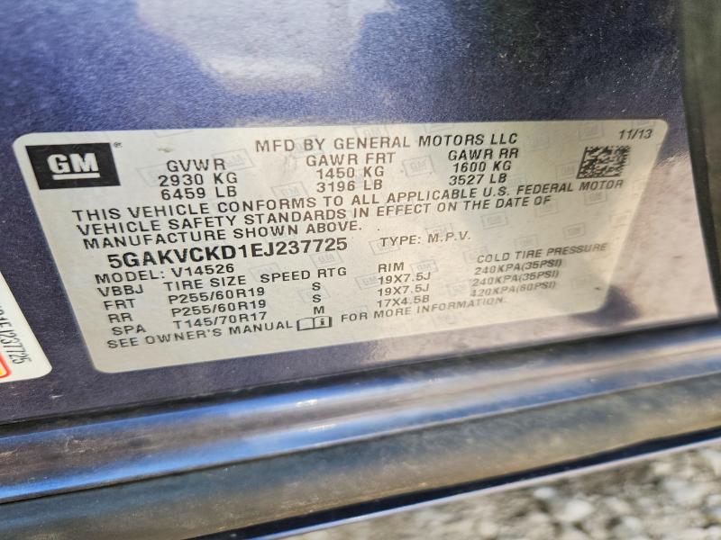 2014 Buick Enclave მანქანა იყიდება აუქციონზე, vin: 5GAKVCKD1EJ237725, აუქციონის ნომერი: 62385036