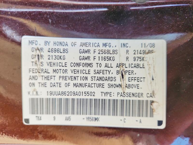 62097706 :رقم المزاد ، 19UUA86209A015502 vin ، 2009 Acura Tl مزاد بيع