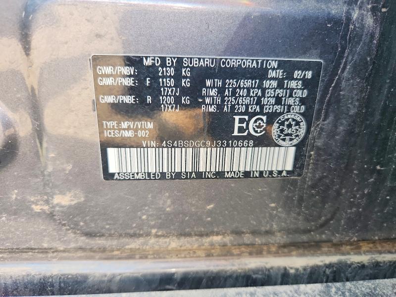 Продажа на аукционе авто 2018 Subaru Outback, vin: 4S4BSDGC9J3310668, номер лота: 59122326