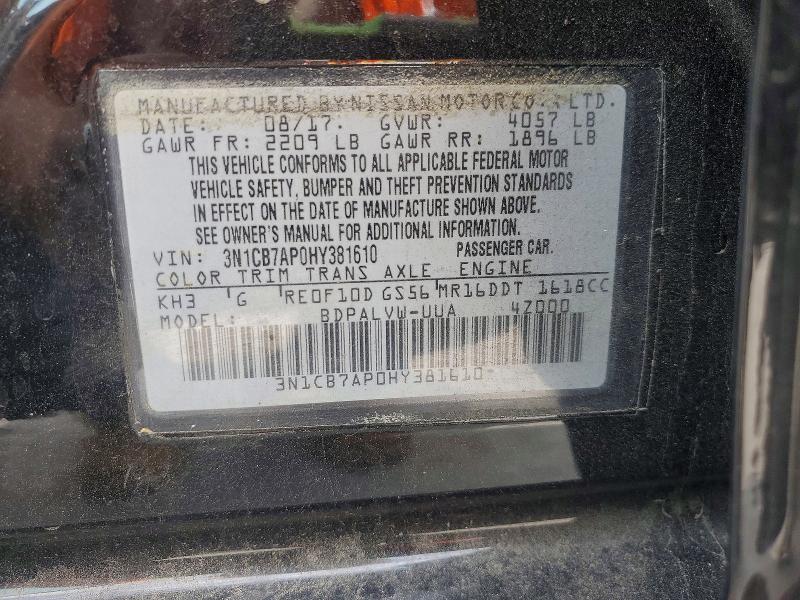 59651436 :رقم المزاد ، 3N1CB7AP0HY381610 vin ، 2017 Nissan Sentra مزاد بيع