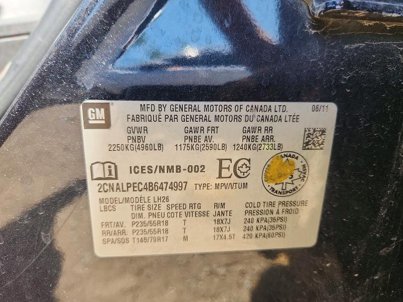 2011 Chevrolet Equinox მანქანა იყიდება აუქციონზე, vin: 2CNALPEC4B6474997, აუქციონის ნომერი: 62812526