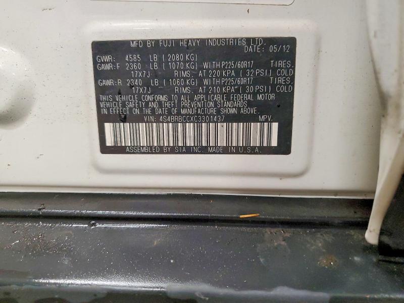 Aukcja sprzedaży 2012 Subaru Outback, vin: 4S4BRBCCXC3301437, numer aukcji: 61570796