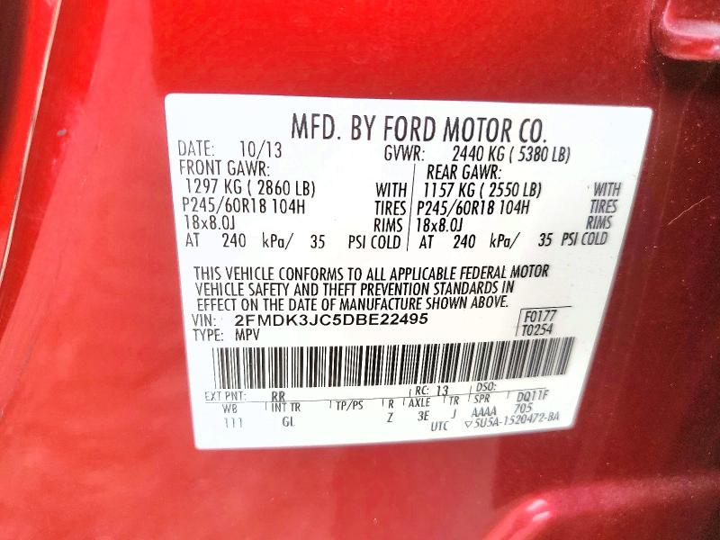 Aukcja sprzedaży 2013 Ford Edge, vin: 2FMDK3JC5DBE22495, numer aukcji: 62608736