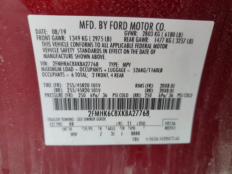 Aukcja sprzedaży 2019 Ford Flex, vin: 2FMHK6C8XKBA27768, numer aukcji: 62196456