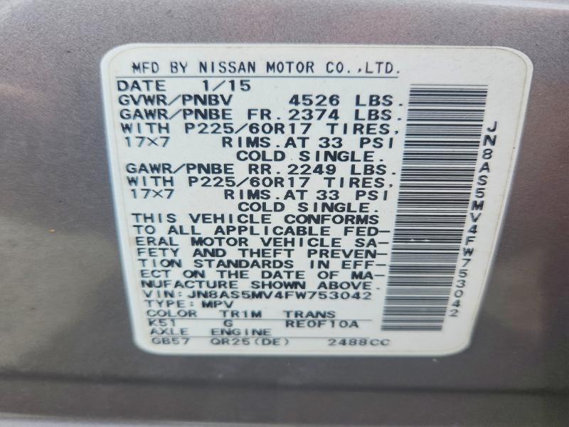 Aukcja sprzedaży 2015 Nissan Rogue Select, vin: JN8AS5MV4FW753042, numer aukcji: 61126146
