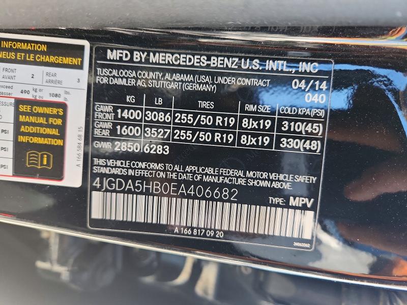 Aukcja sprzedaży 2014 Mercedes-benz Ml, vin: 4JGDA5HB0EA406682, numer aukcji: 62138206