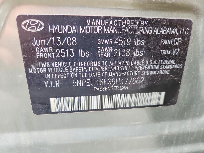 63103986 :رقم المزاد ، 5NPEU46FX9H477662 vin ، 2009 Hyundai Sonata مزاد بيع
