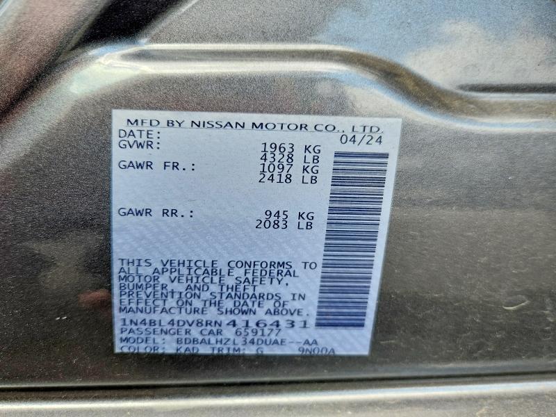 2024 Nissan Altima მანქანა იყიდება აუქციონზე, vin: 1N4BL4DV8RN416431, აუქციონის ნომერი: 63380156