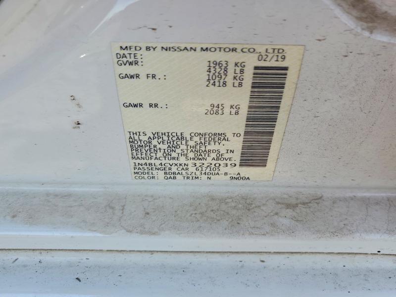 59386126 :رقم المزاد ، 1N4BL4CVXKN322039 vin ، 2019 Nissan Altima مزاد بيع