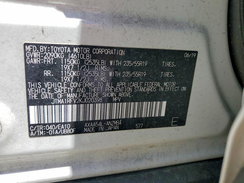 Продажа на аукционе авто 2019 Toyota Rav4, vin: JTMA1RFV2KJ020398, номер лота: 59913616