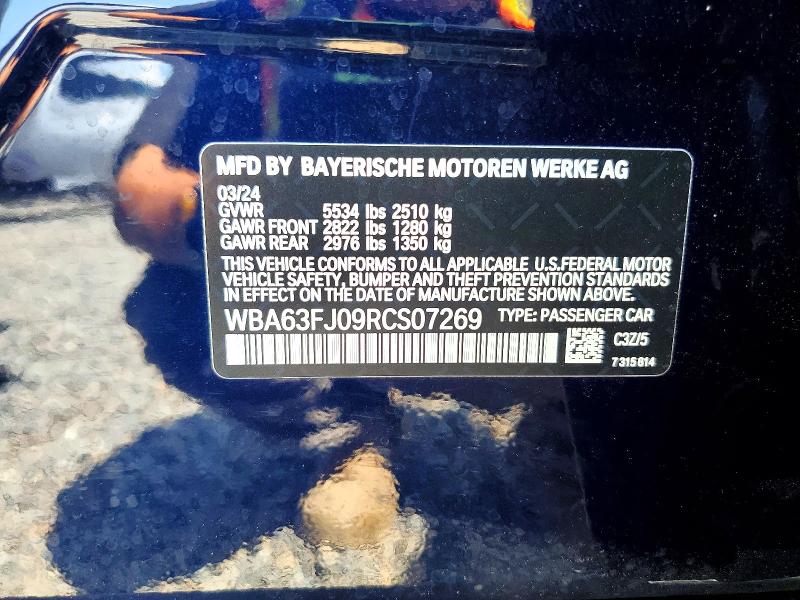 62941866 :رقم المزاد ، WBA63FJ09RCS07269 vin ، 2024 Bmw 540 مزاد بيع