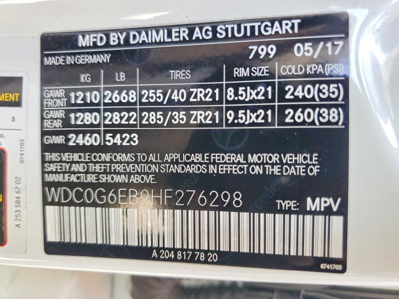 62637486 :رقم المزاد ، WDC0G6EB9HF276298 vin ، 2017 Mercedes-benz Glc مزاد بيع