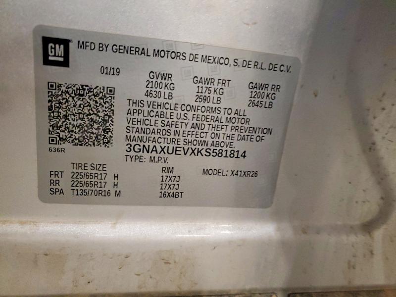 59991406 :رقم المزاد ، 3GNAXUEVXKS581814 vin ، 2019 Chevrolet Equinox مزاد بيع
