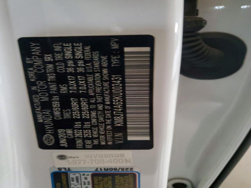 61618086 :رقم المزاد ، KM8J74A65KU003431 vin ، 2019 Hyundai Nexo مزاد بيع