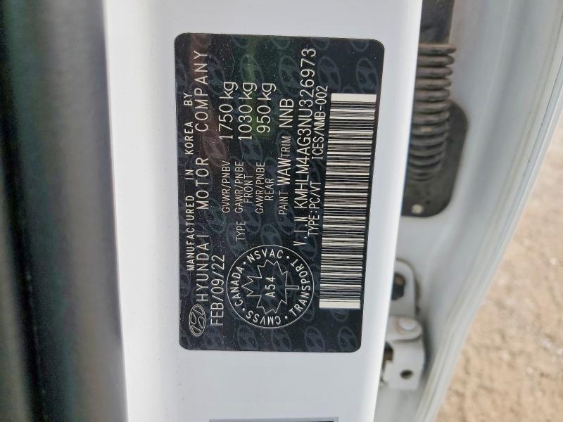 60398976 :رقم المزاد ، KMHLM4AG3NU326973 vin ، 2022 Hyundai Elantra مزاد بيع