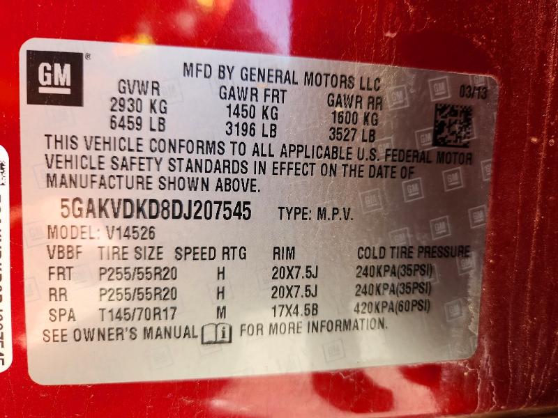60590866 :رقم المزاد ، 5GAKVDKD8DJ207545 vin ، 2013 Buick Enclave مزاد بيع