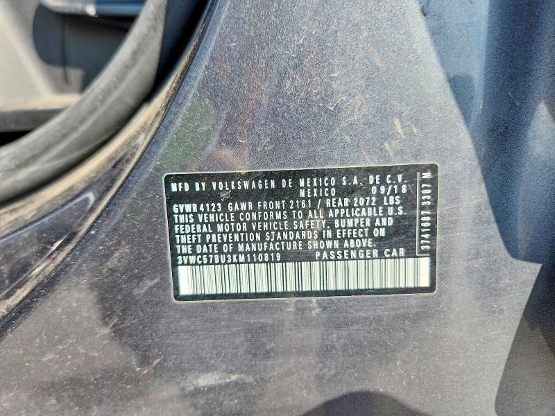 62851576 :رقم المزاد ، 3VWC57BU3KM110819 vin ، 2019 Volkswagen Jetta مزاد بيع