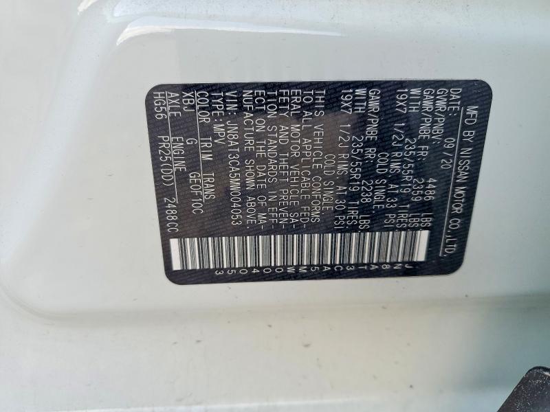 2021 Nissan Rogue მანქანა იყიდება აუქციონზე, vin: JN8AT3CA5MW004053, აუქციონის ნომერი: 60144206