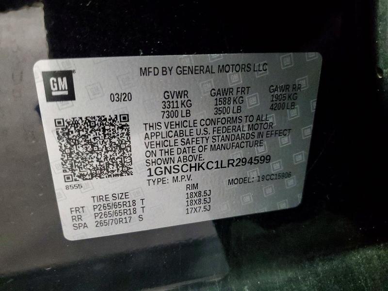 Aukcja sprzedaży 2020 Chevrolet Suburban, vin: 1GNSCHKC1LR294599, numer aukcji: 62460956
