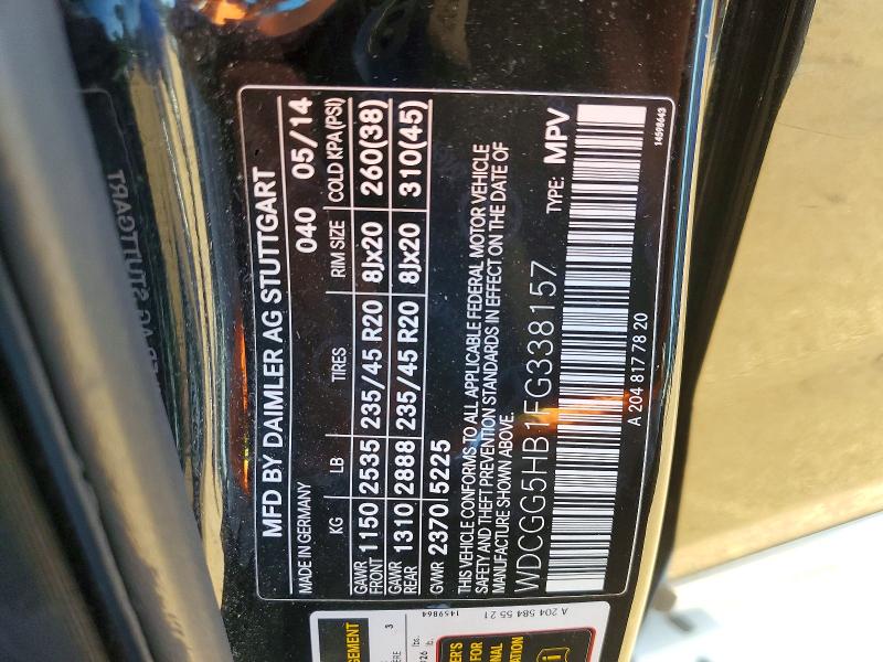 2015 Mercedes-benz Glk მანქანა იყიდება აუქციონზე, vin: WDCGG5HB1FG338157, აუქციონის ნომერი: 62353556