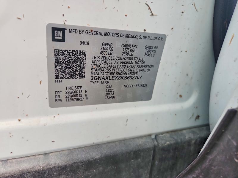 2019 Chevrolet Equinox მანქანა იყიდება აუქციონზე, vin: 3GNAXLEX8KS632707, აუქციონის ნომერი: 62594066