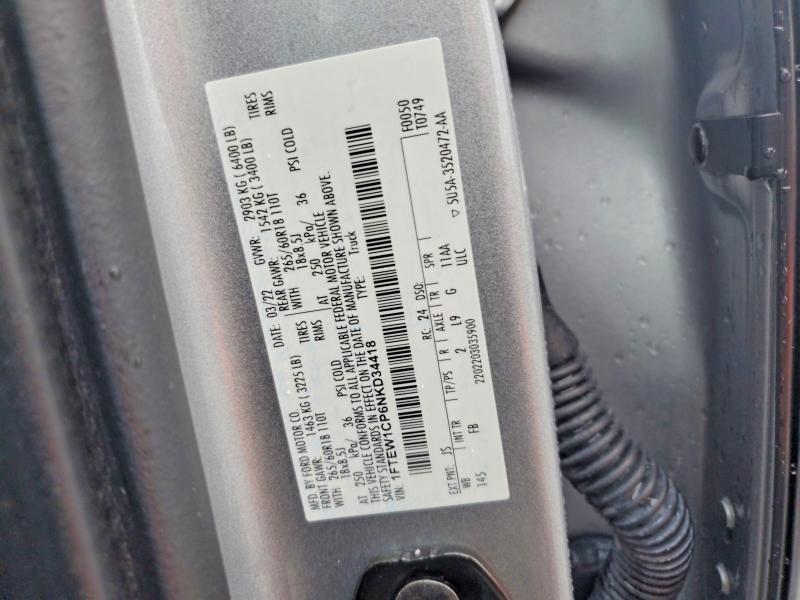 Aukcja sprzedaży 2022 Ford F150, vin: 1FTEW1CP6NKD34418, numer aukcji: 63282196